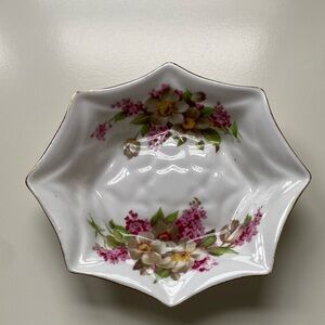 Royal Standard Fine Bone China Vintage Floral Porcelain Ring Dish with Gold Trim
